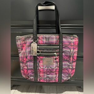 Coach Poppy plaid tote bag